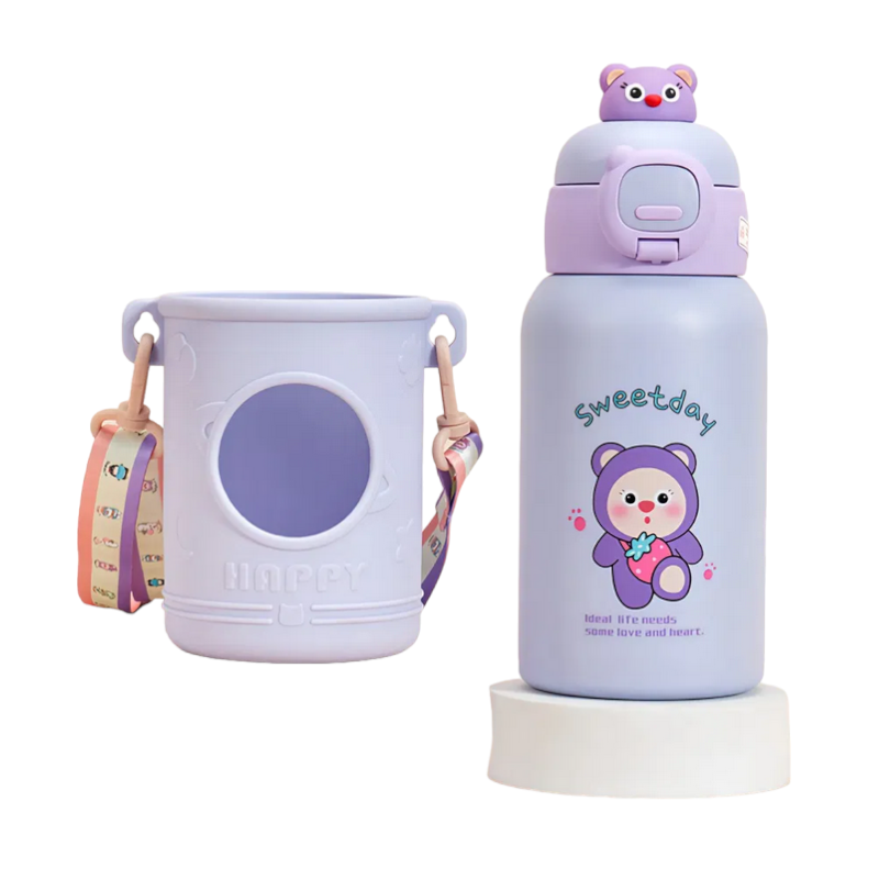 Children's thermos flask with straw - 500ml - 219422 - Purple