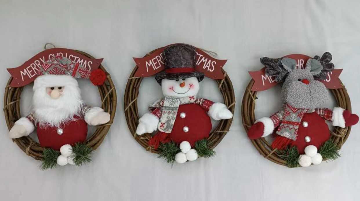 Χριστουγεννιάτικο διακοσμητικό κρεμαστό στεφάνι με φιγούρα - 30x30cm - 212184