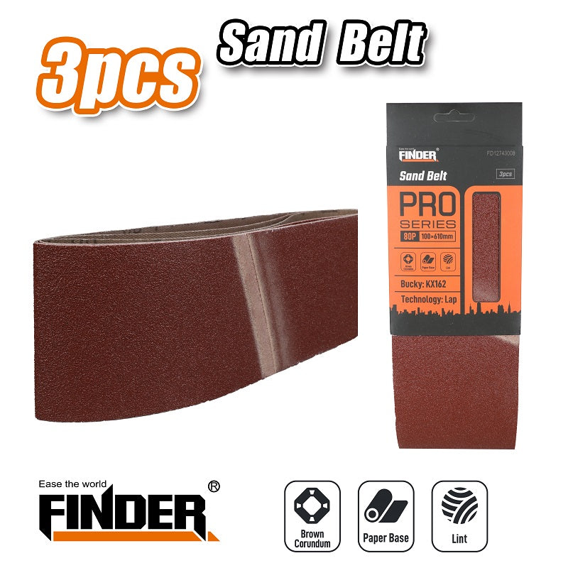 Sanding belt set for belt sander - Sand Belt - 80P - 3pcs - Finder - 196243