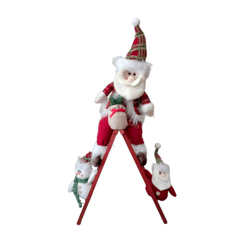 Χριστουγεννιάτικη λούτρινη κούκλα σε ξύλινη σκάλα - 70cm - 212153