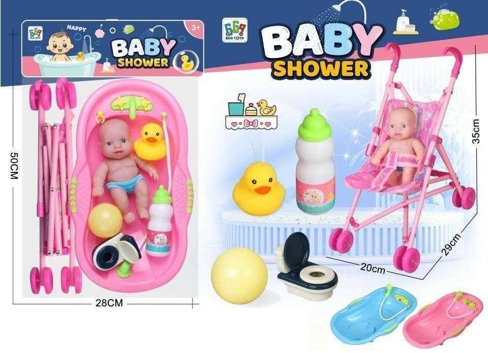 Κούκλα μωρό με σετ μπάνιου και καροτσάκι - 669-702B1 - 215562