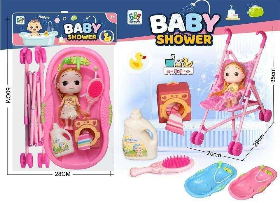 Doll with bath set and stroller - 669-702B2 - 215563
