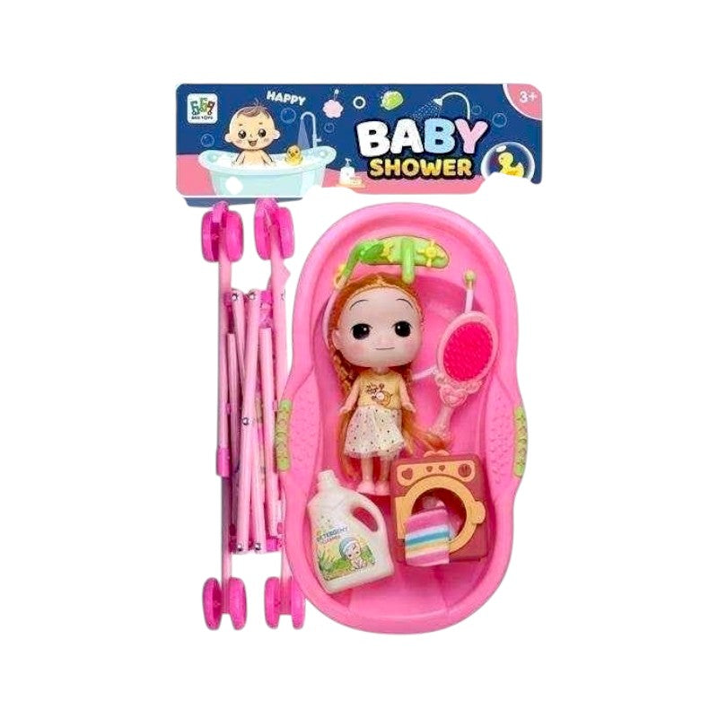 Doll with bath set and stroller - 669-702B2 - 215563