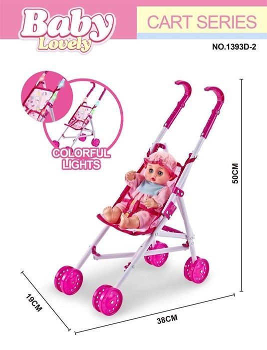 Παιδικό καροτσάκι μωρού με φωτισμό LED και κούκλα - 1393D-2 - 307137