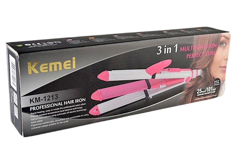 Ισιωτική μαλλιών - 3in1 - KM-1213 - Multistyler - Kemei - Pink/White