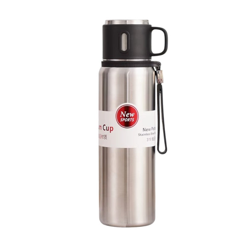 Portable thermos flask with mug - 600ml - 312598 - Silver