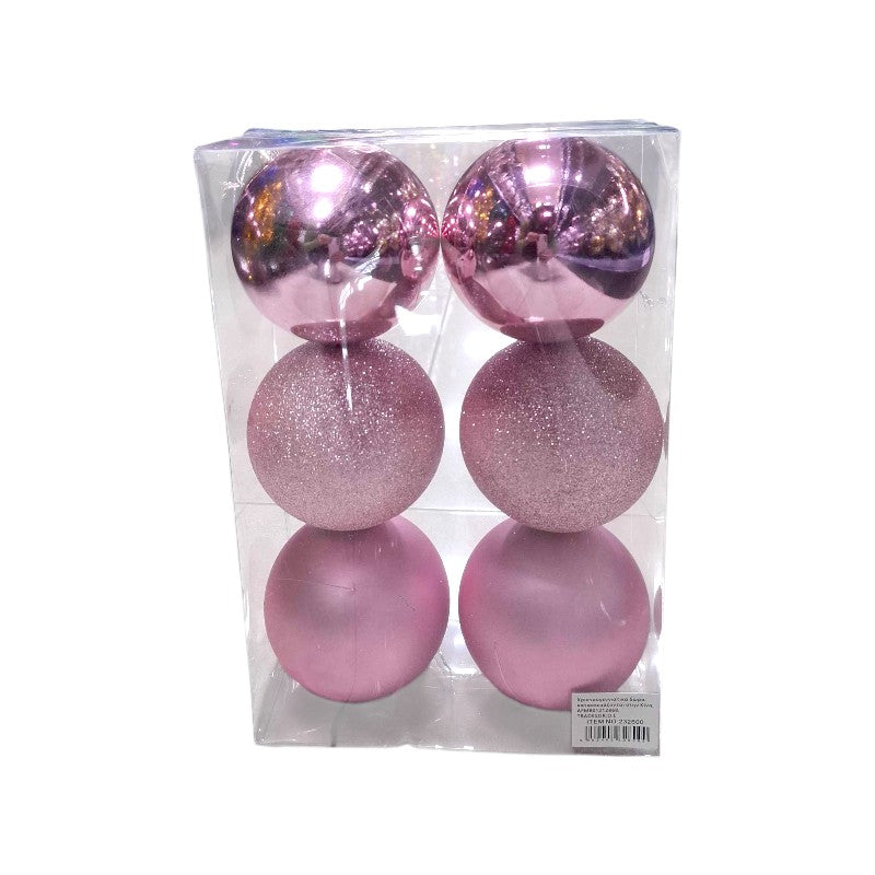 Σετ Χριστουγεννιάτικες μπάλες - 10cm - 6pcs - 326000 - Pink