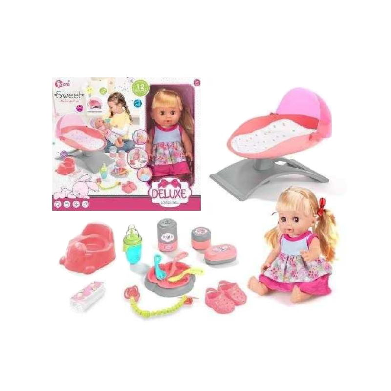 Baby doll with crib and care accessories - WZB4109-8 - 345370