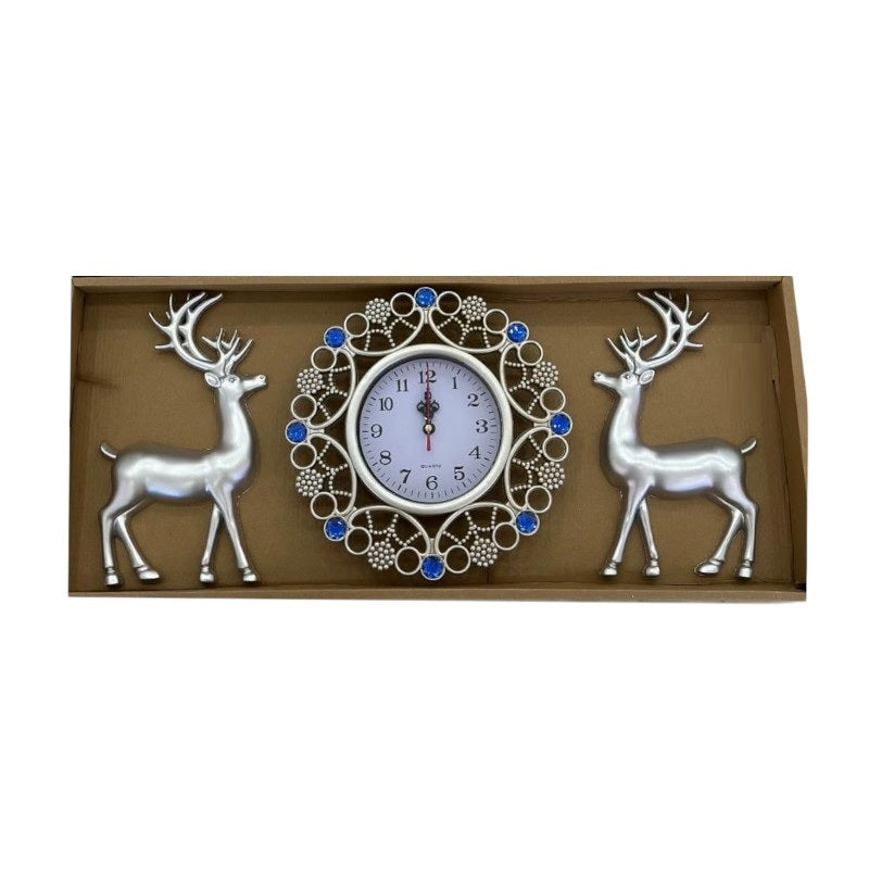 Wall clock with decorative deer - 3pcs - 907-5 - 390752 - Silver