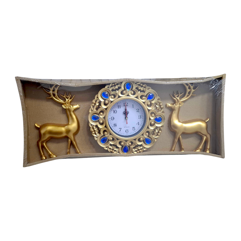 Wall clock with decorative deer - 3pcs - 909-5 - 390950 - Gold