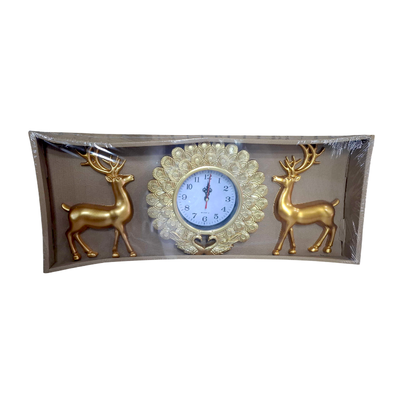 Wall clock with decorative deer - 3pcs - 913-5 - 391353 - Gold