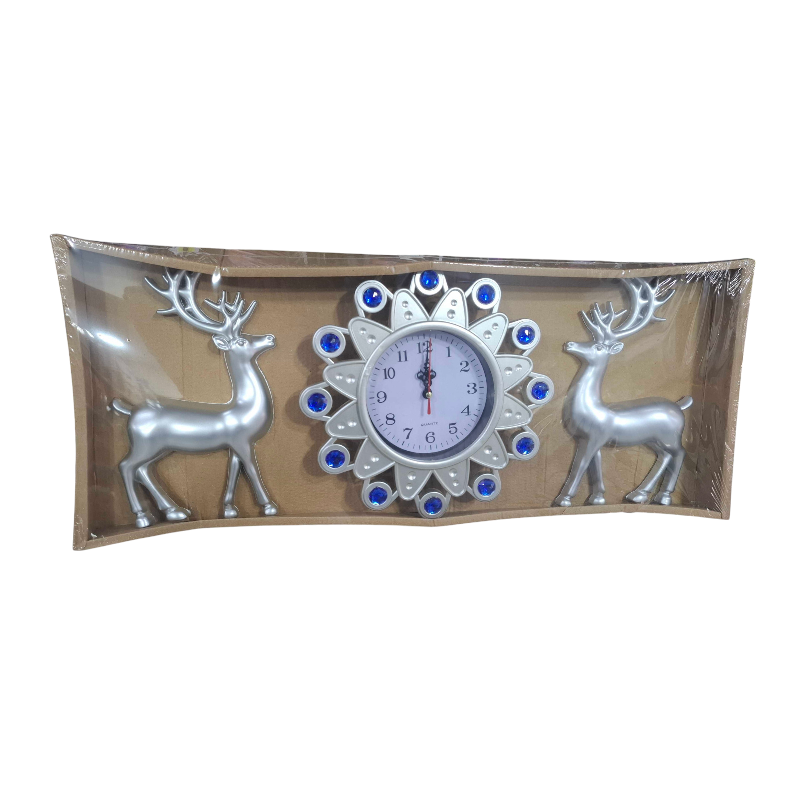 Wall clock with decorative deer - 3pcs - 917-5 - 391759 - Silver