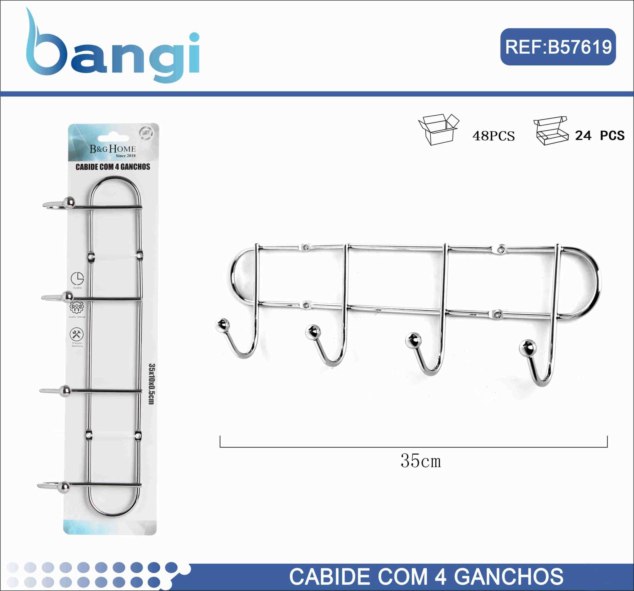 Μεταλλική κρεμάστρα τοίχου 4 θέσεων - 26402
