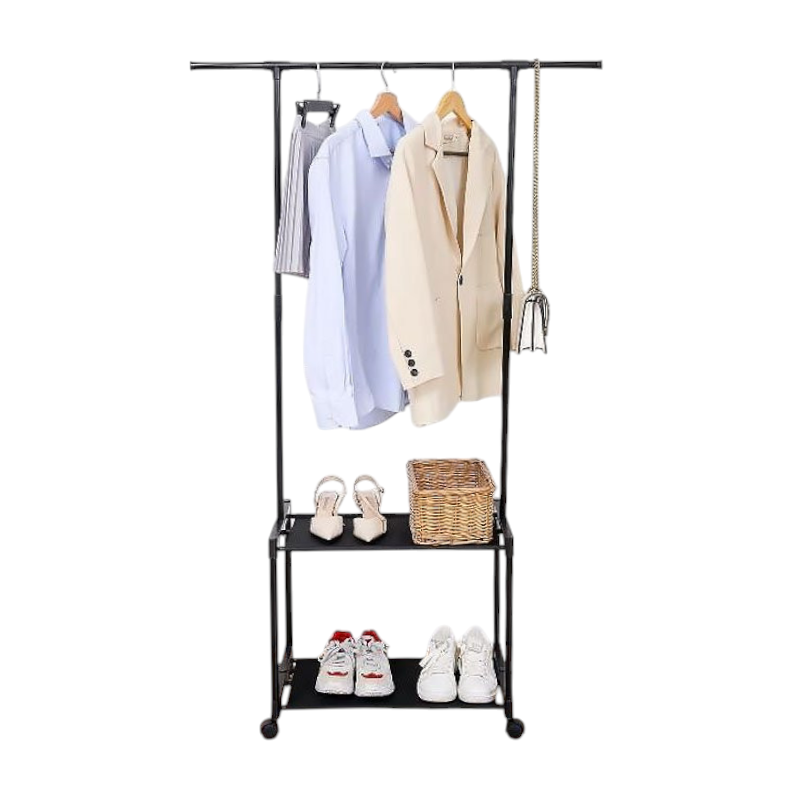 Τροχήλατη κρεμάστρα δαπέδου με ράφια παπουτσιών - 8602 - 522244 - Black