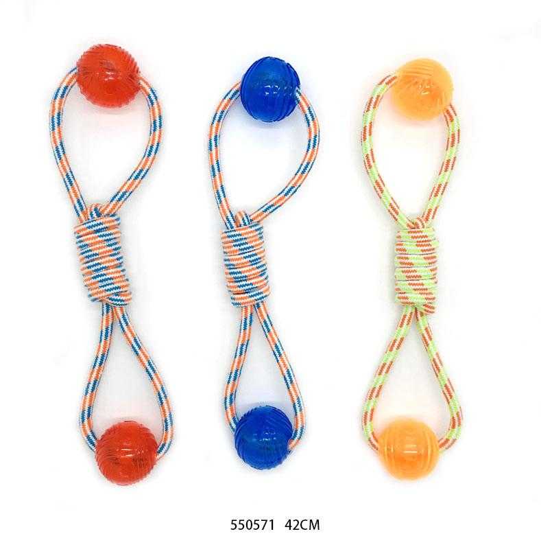 Dog toy rope with ball TPR - 42cm - 12pcs - 550571