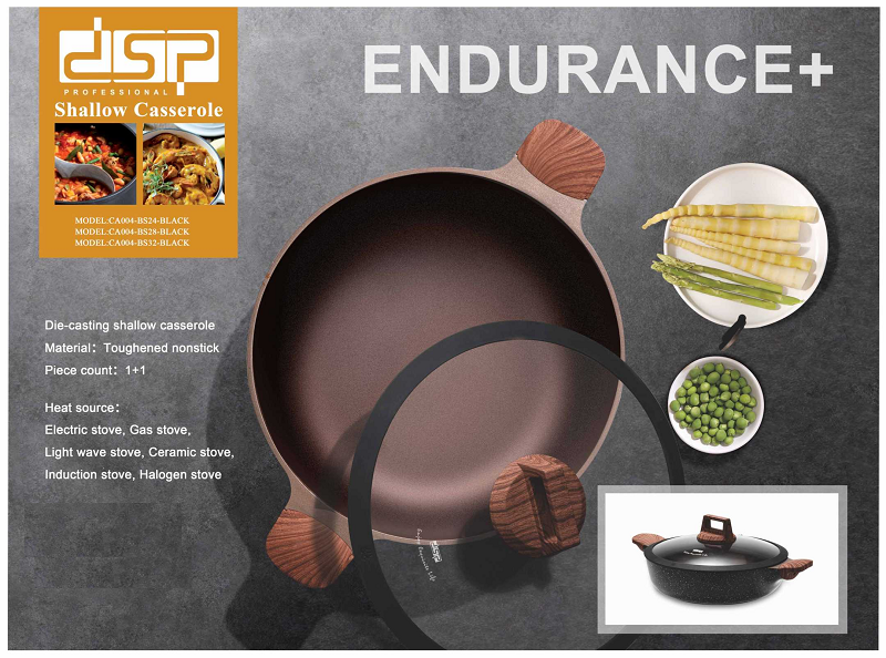 Ρηχή κατσαρόλα αντικολλητική με καπάκι - 2.7L - CA004-BS24-Black - DSP - 563769