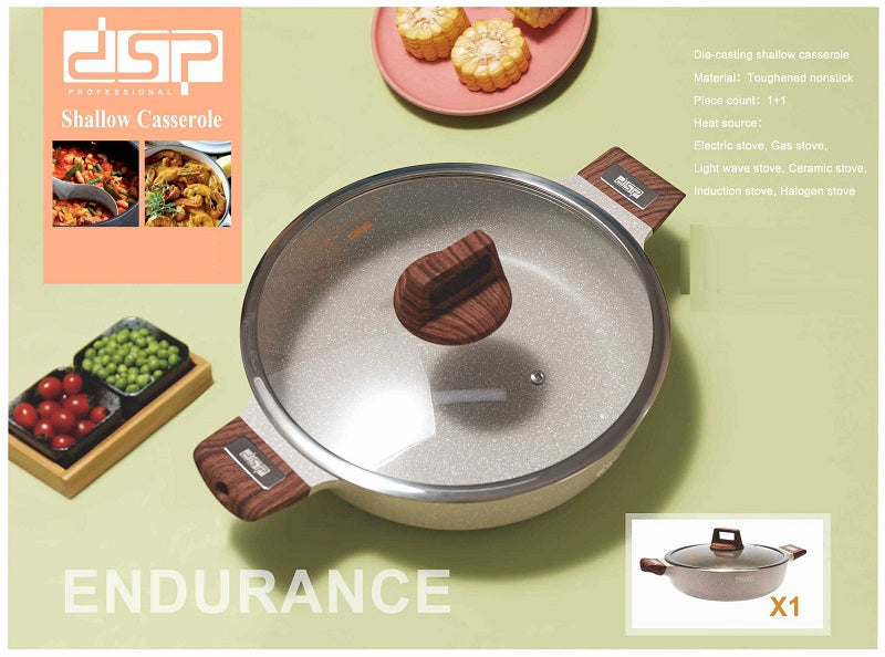 Shallow non-stick saucepan with lid - 5.5L - CA005-BS32-Beige - DSP - 563806