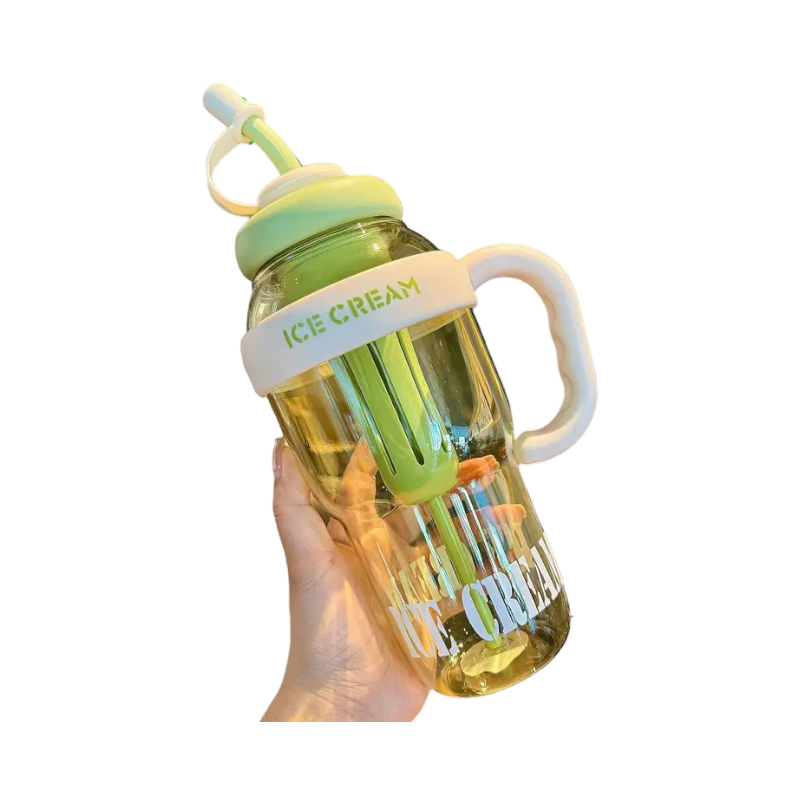 Portable plastic water bottle with straw - 1300ml - RTS16 - 590166 - Green