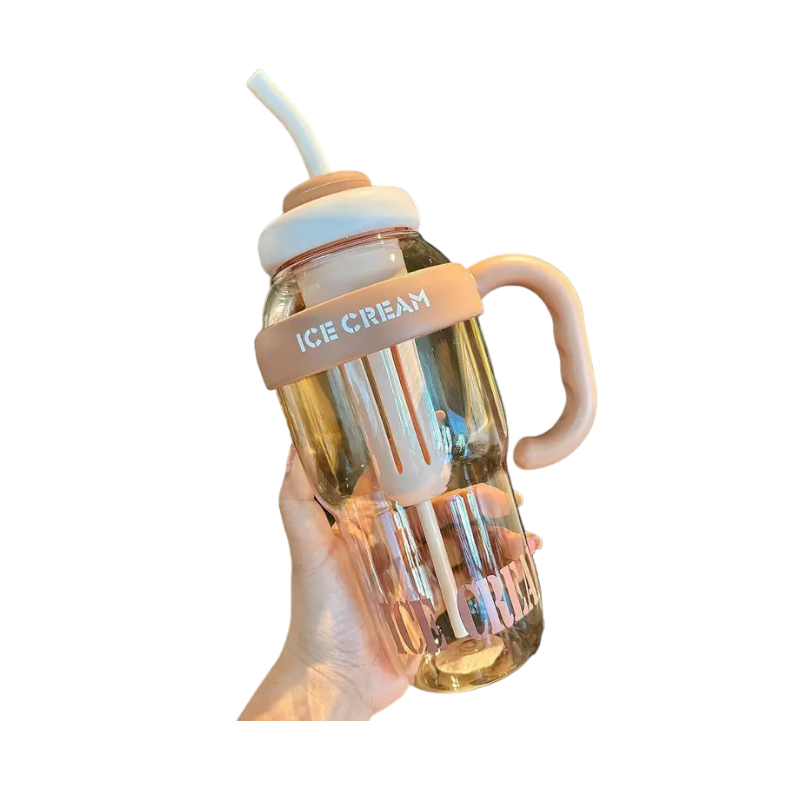 Portable plastic water bottle with straw - 1300ml - RTS16 - 590166 - Beige
