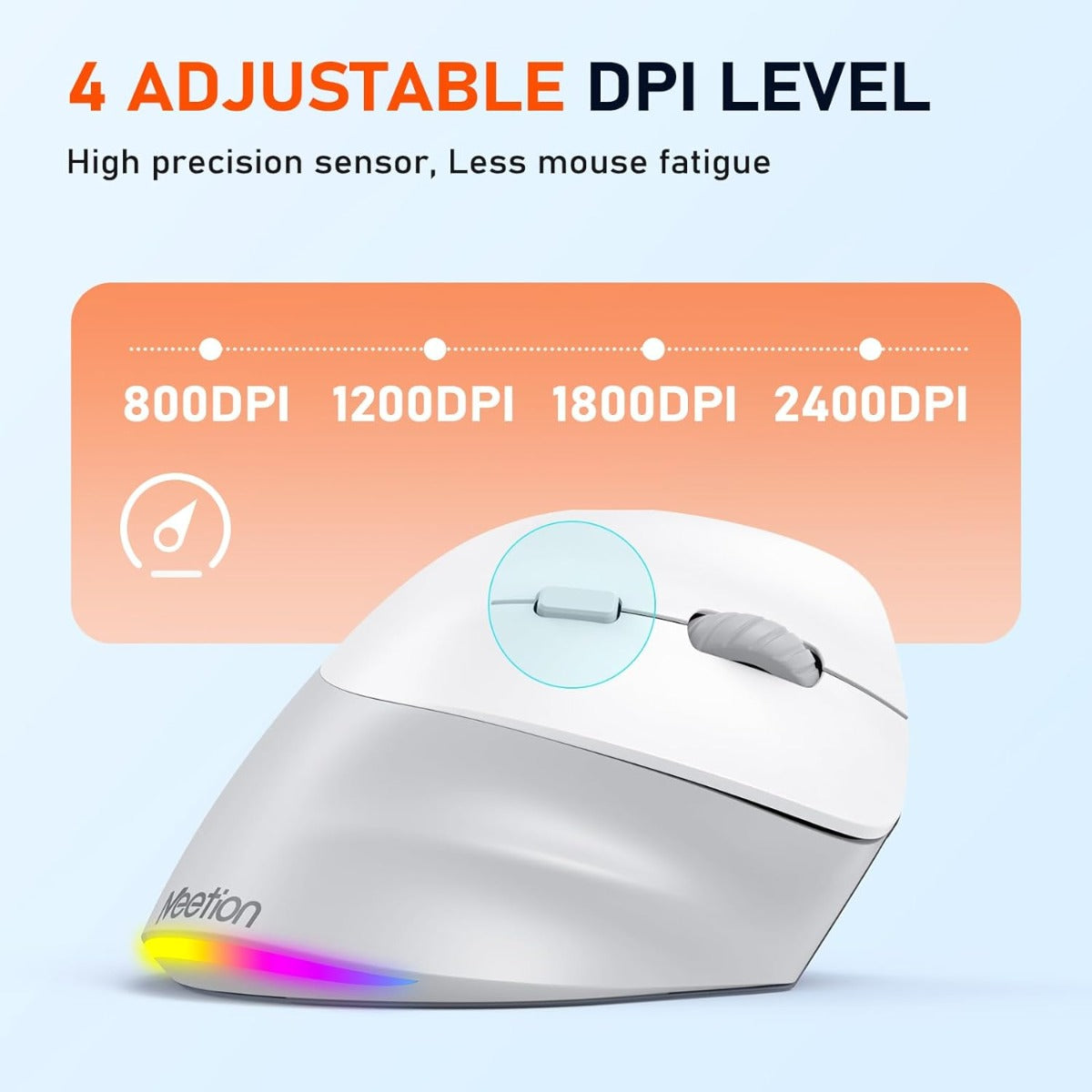 Meetion MT-BTM010R Right Ergonomic Wireless Mouse White + Gray