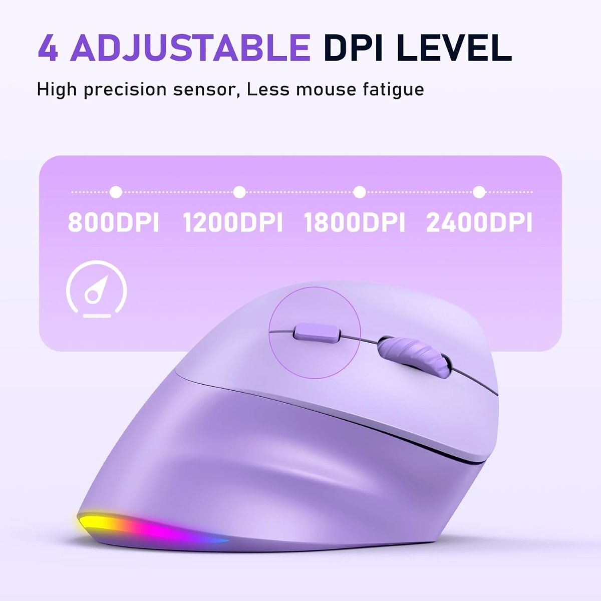 Meetion MT-BTM010L Left Ergonomic Wireless Mouse Purple