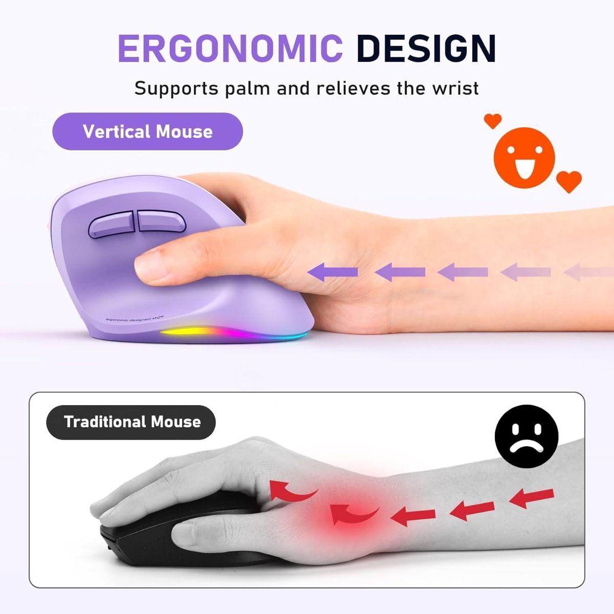 Meetion MT-BTM010L Left Ergonomic Wireless Mouse Purple