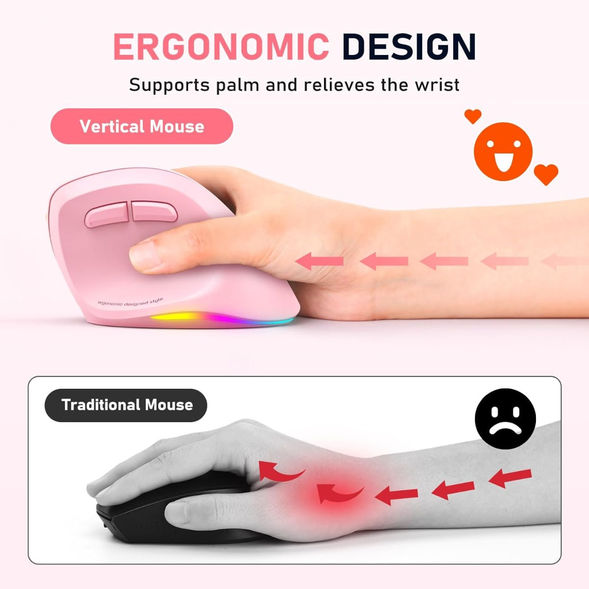 Meetion MT-BTM010L Left Ergonomic Wireless Mouse Pink