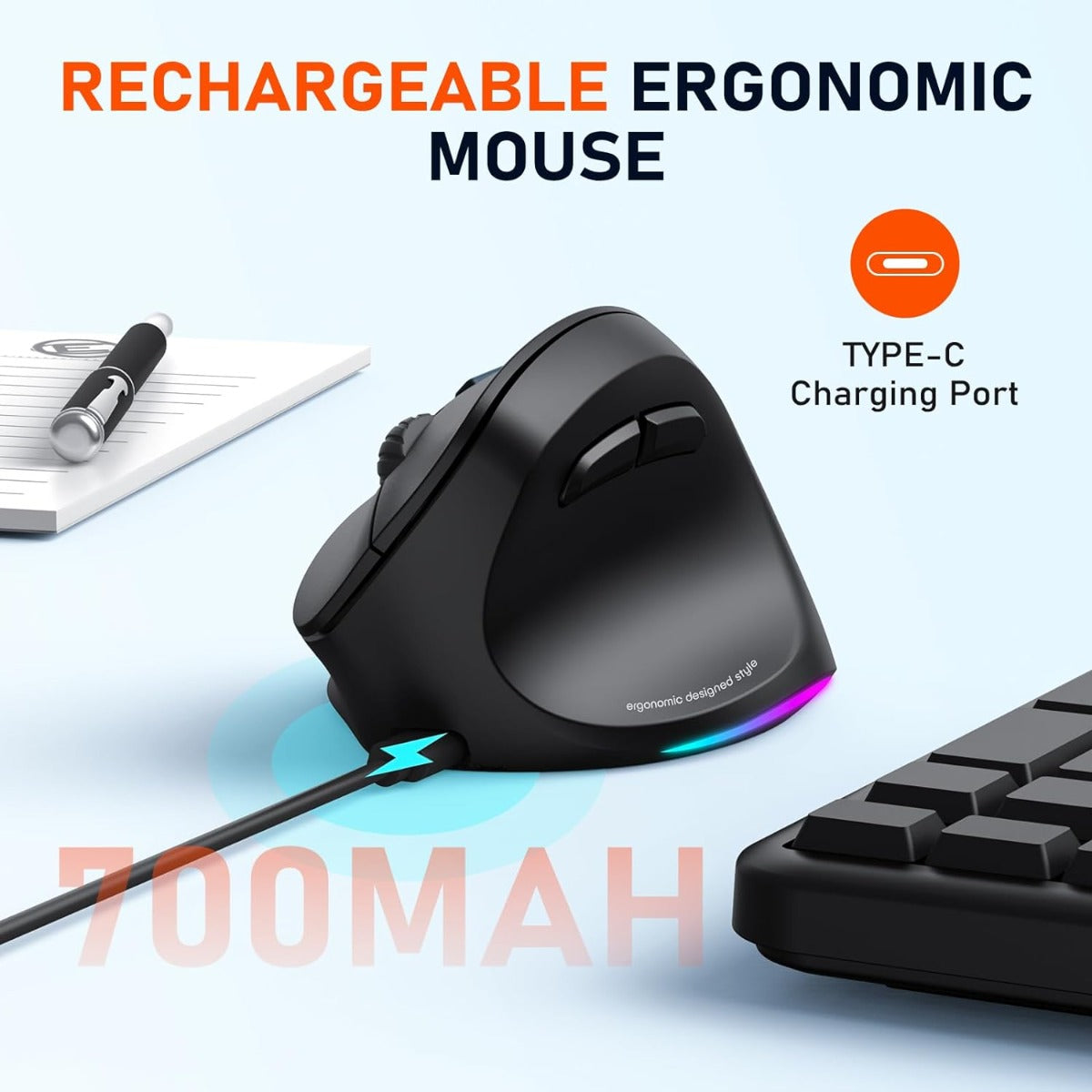 Meetion MT-BTM010R Right Ergonomic Wireless Mouse Black