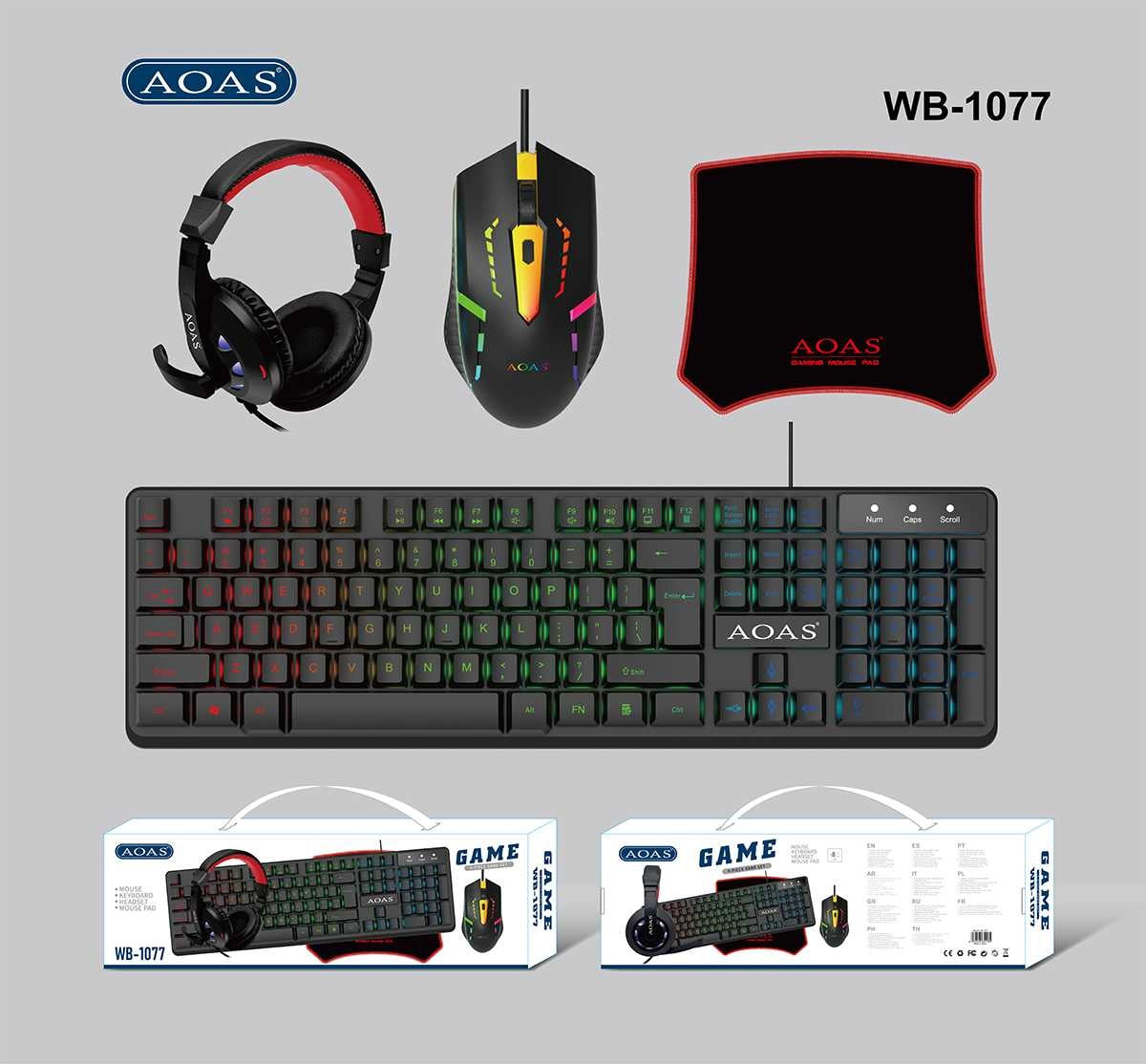 Πλήρες σετ Gaming 4 σε 1 - LED RGB - WB1077 - AOAS - 655181