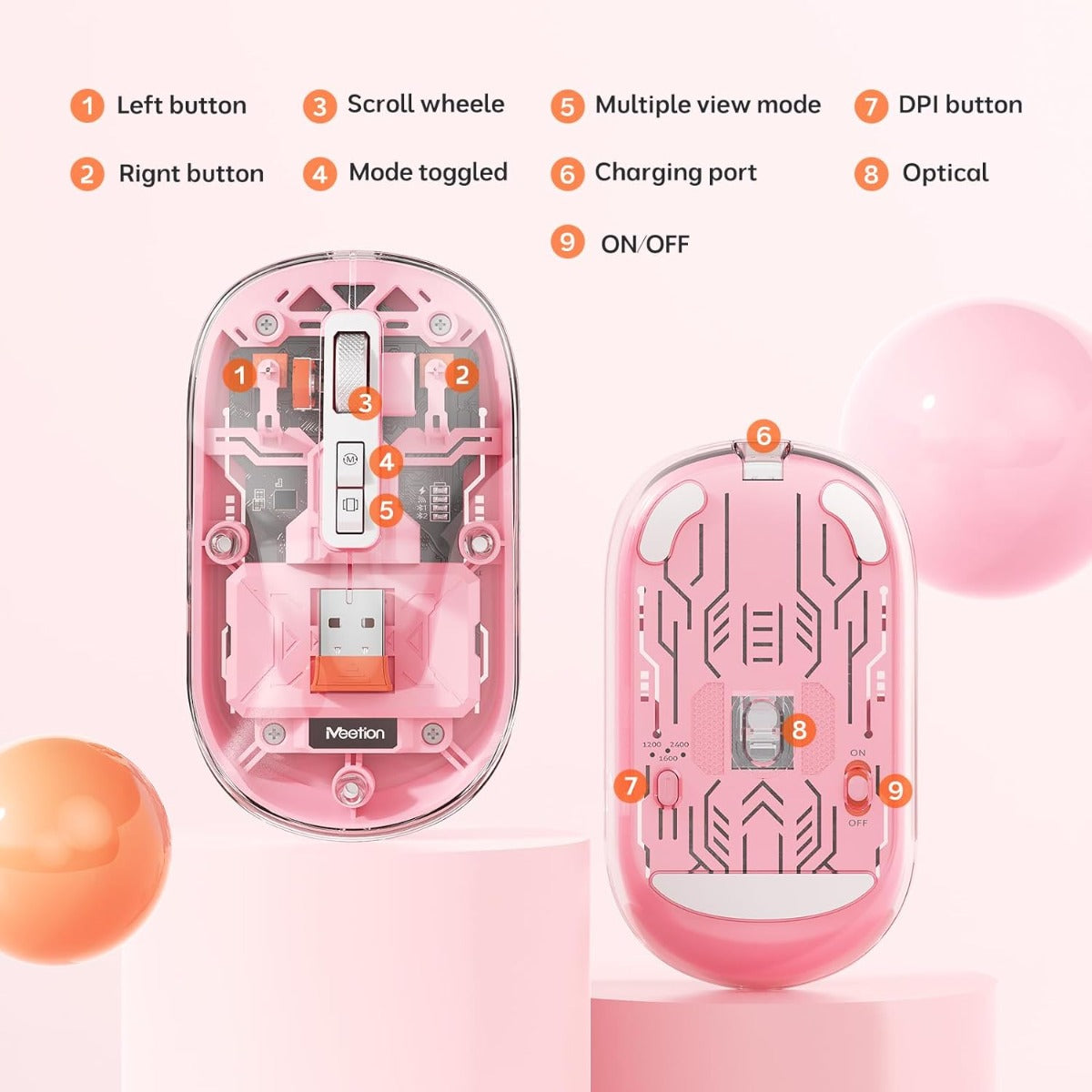 Meetion MT-BTM005 Wireless Mouse Pink