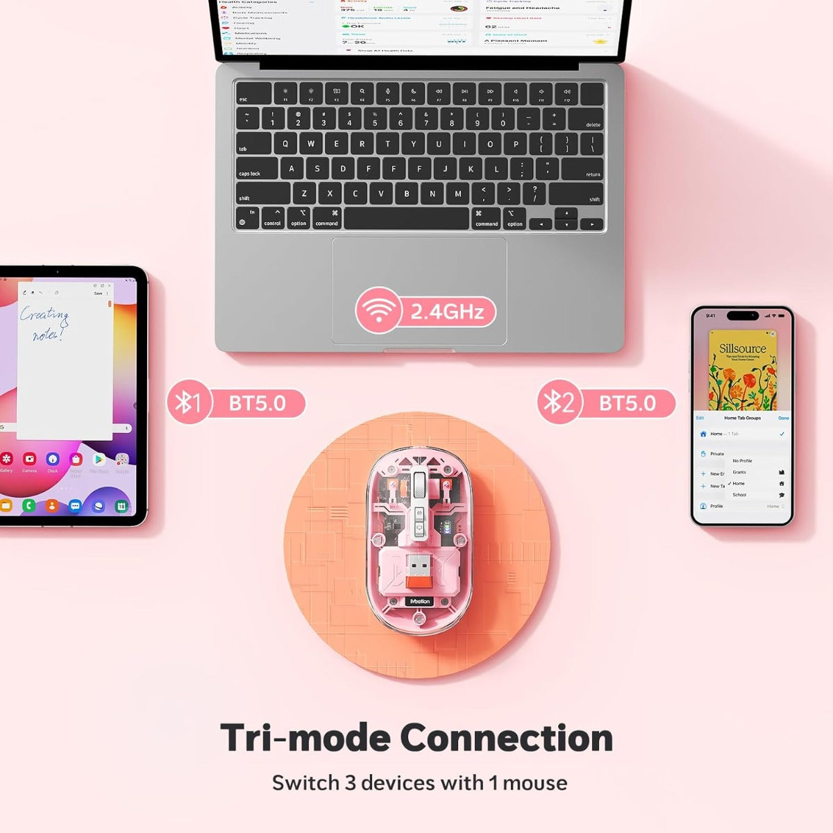 Meetion MT-BTM005 Wireless Mouse Pink