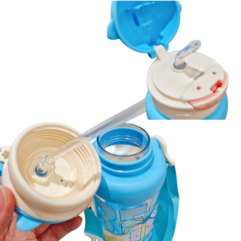 Children's plastic water bottle with straw - 650ml - 722436 - Blue