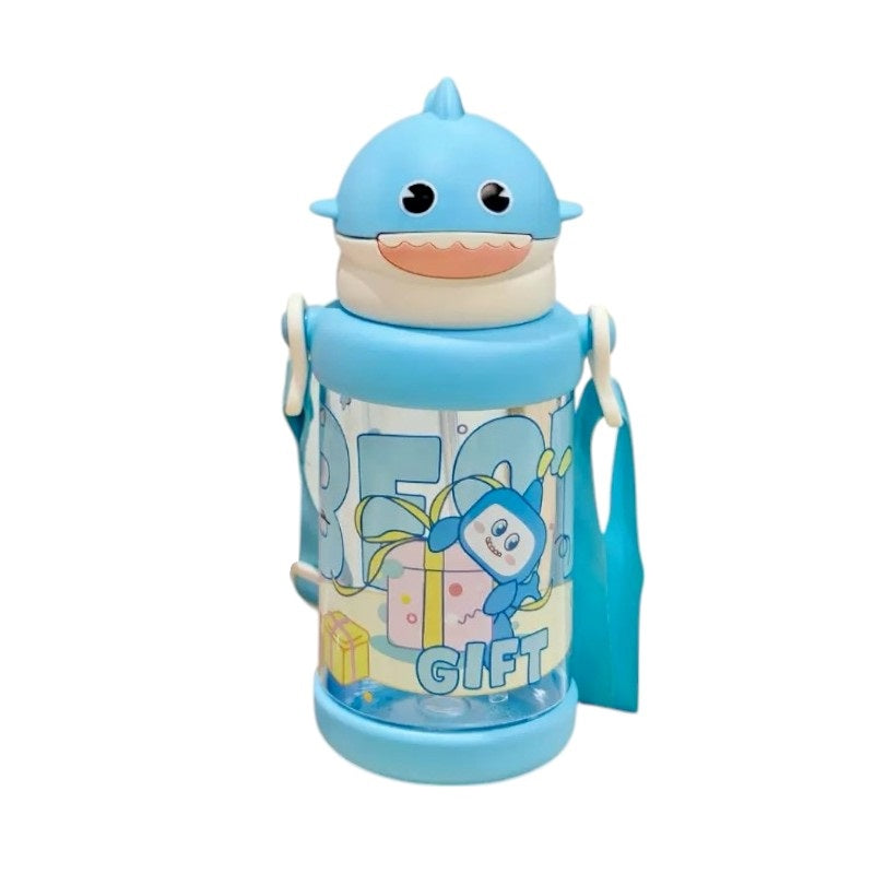 Children's plastic water bottle with straw - 650ml - 722436 - Blue