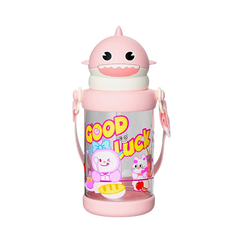 Children's plastic water bottle with straw - 650ml - 722436 - Pink