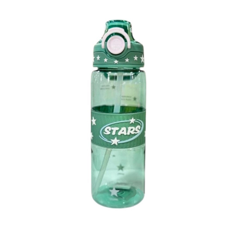 Portable plastic water bottle with straw - 600ml - 722443 - Green
