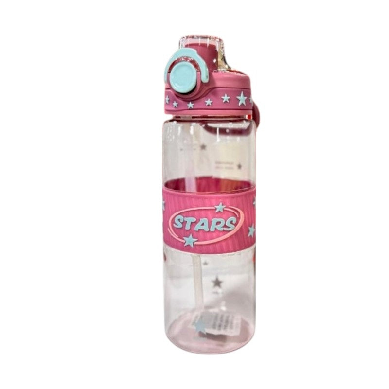 Portable plastic water bottle with straw - 600ml - 722443 - Pink