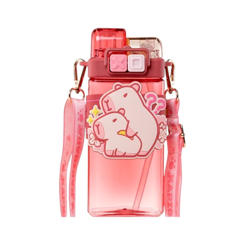 Children's plastic water bottle with straw - 650ml - 722474 - Pink