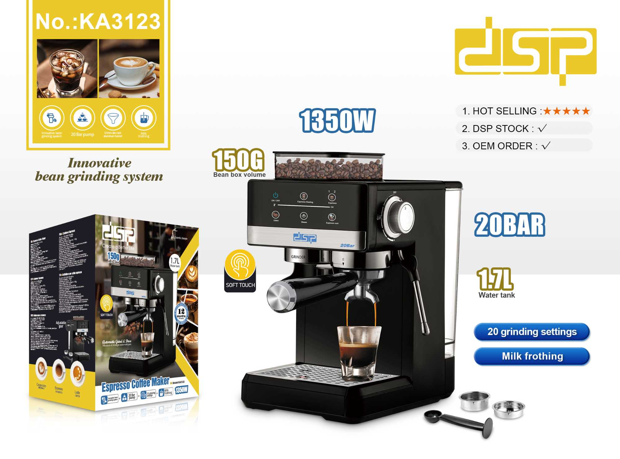 Μηχανή Espresso με μύλο - KA3123 - DSP - 617826