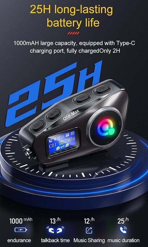 Ασύρματη ενδοεπικοινωνία κράνους μοτοσυκλέτας - Bluetooth - Q58-MAX - 811658