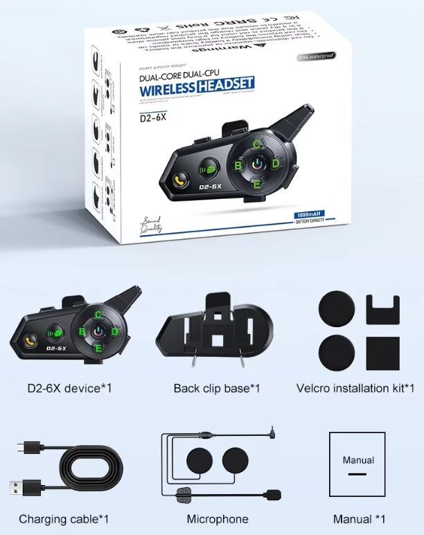 Ασύρματη ενδοεπικοινωνία κράνους μοτοσυκλέτας - Bluetooth - D2-6X - 811665