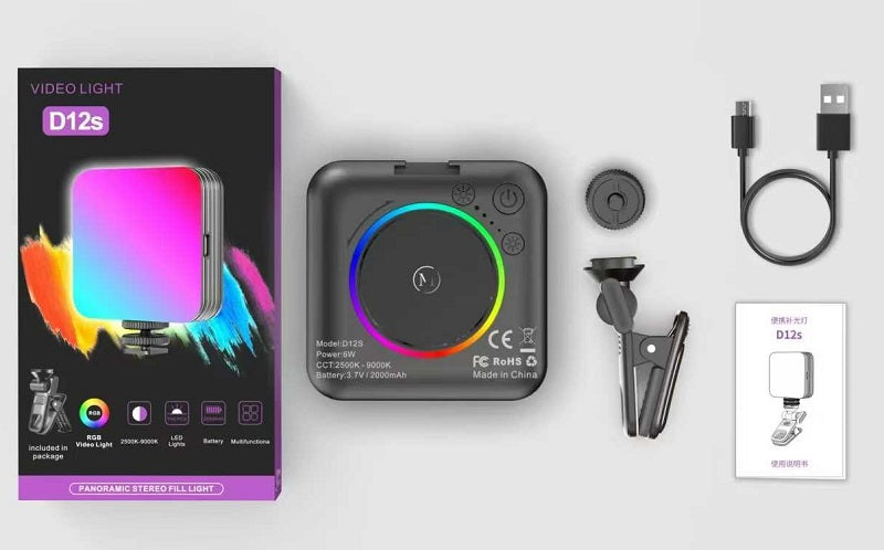 Rechargeable LED Camera Flashlight - Multicolor - D12S - 812914