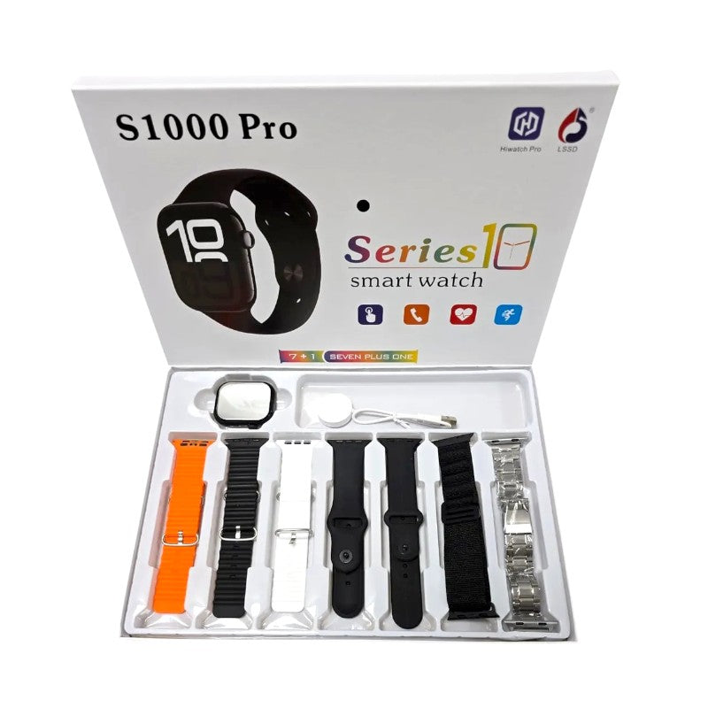 Σετ Smartwatch με 7 λουράκια - S1000 Pro - 814147 - Black