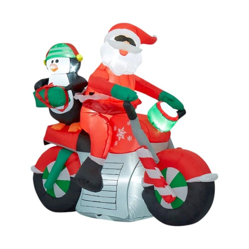 Φουσκωτός διακοσμητικός Άγιος Βασίλης με μοτοσυκλέτα & φωτισμό - 1.5m - 817117