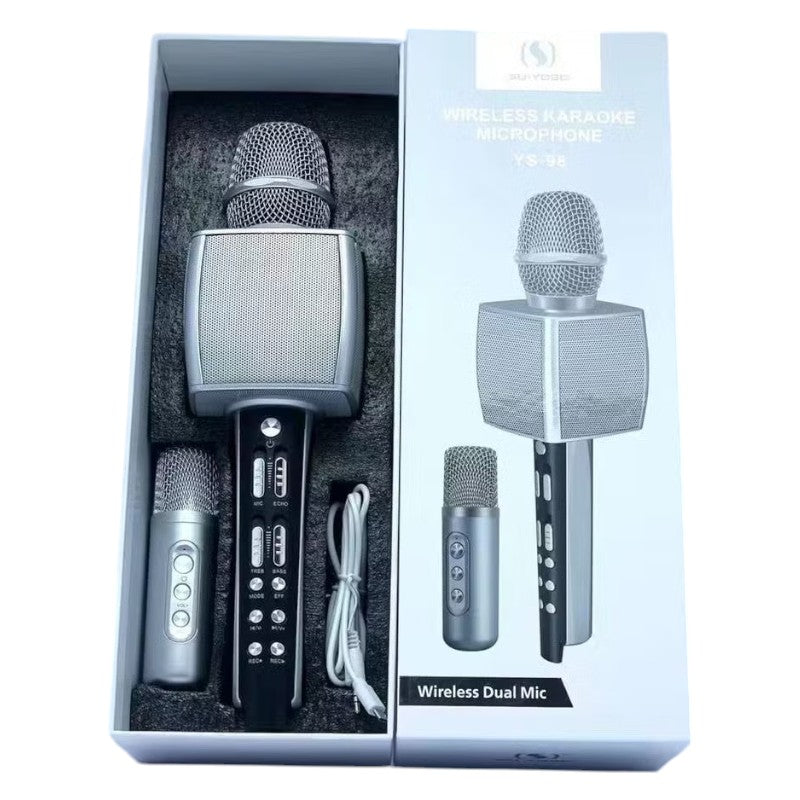Wireless Karaoke Microphone Set with Speaker & Mini Microphone - YS-98 - 885291 - Silver
