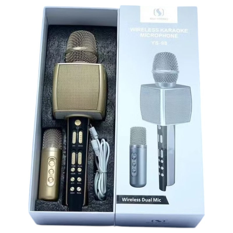 Wireless Karaoke Microphone Set with Speaker & Mini Microphone - YS-98 - 885291 - Gold