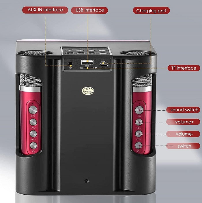 Ασύρματο ηχείο Bluetooth με 2 μικρόφωνα Karaoke - YS-207 - 887196 - Red