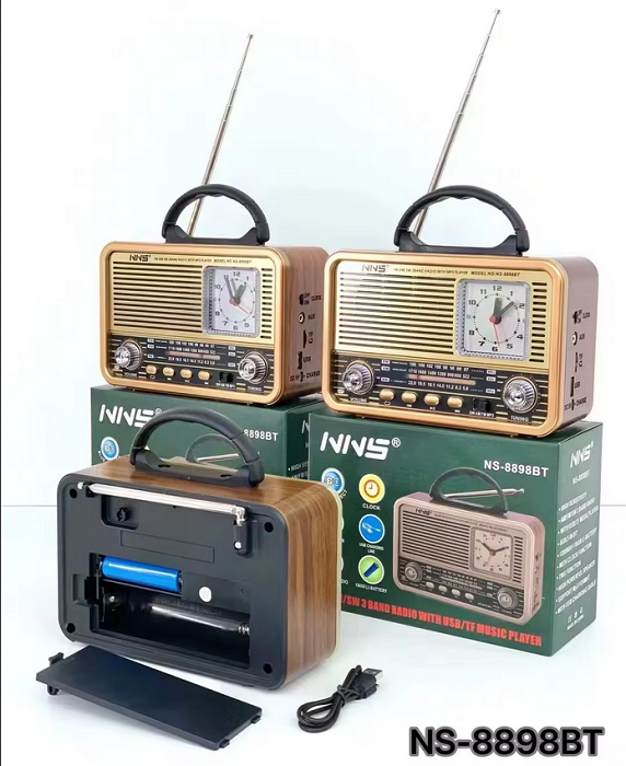 Rechargeable Retro Clock Radio - NS8898BT - 888988 - Silver