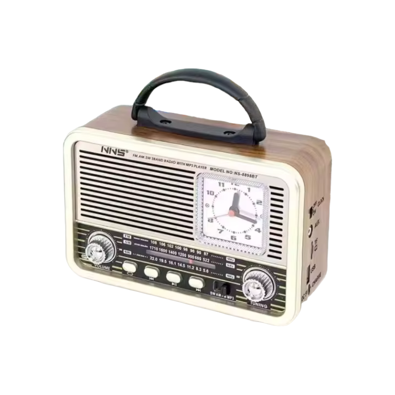 Rechargeable Retro Clock Radio - NS8898BT - 888988 - Silver