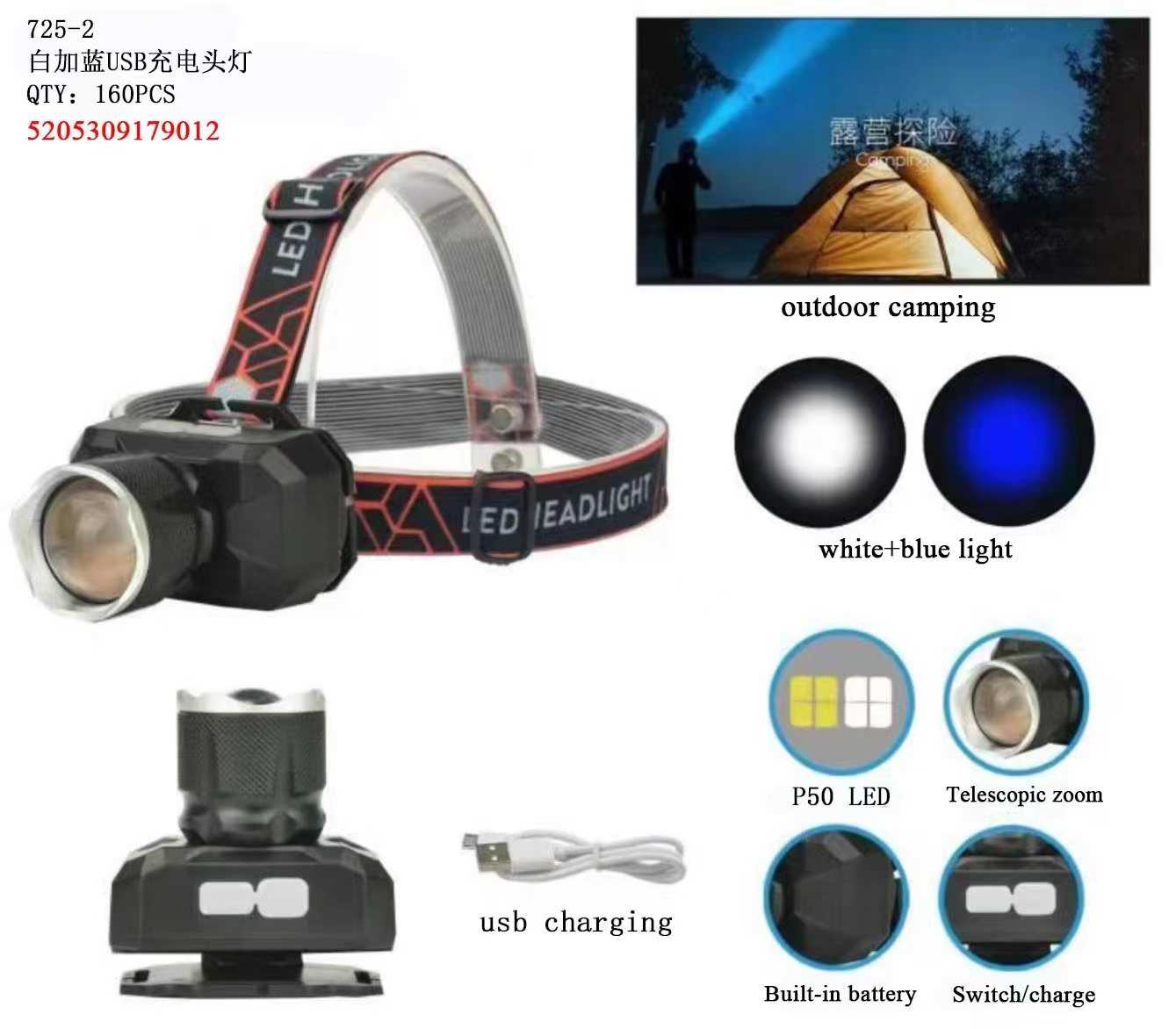 Φακός κεφαλής LED - Headlamp - 725-2 - 179012 - iThinksmart.gr