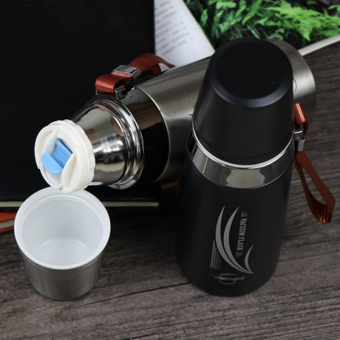 Portable thermos flask with glass - 750ml - 954279 - Silver